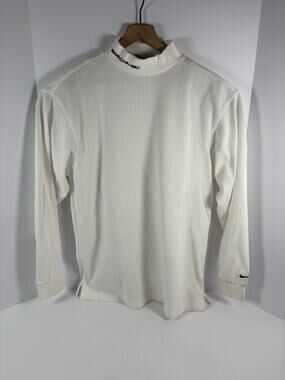 Nike Golf Dri-Fit Shirt Men L White Ribbed Mock Neck Long Sleeve Swoosh Pullover